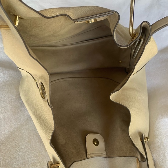 SANDRA ROBERTS SQUARED Large Leather Ivory Shoulder Bag Double Handles Womens - Picture 10 of 14